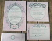 Vintage Wedding Invitation Striped Custom Wedding Invitation- French Baroque