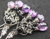 Purple gemstone earrings with zircon and black spinel --Violetta--