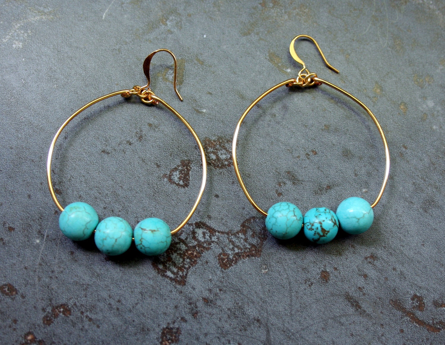 Turquoise and Gold Hoop Earrings