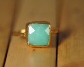 10% Off - Chrysoprase Ring - Gemstone Ring - Gold Ring - Bezel Ring - Stackable Ring