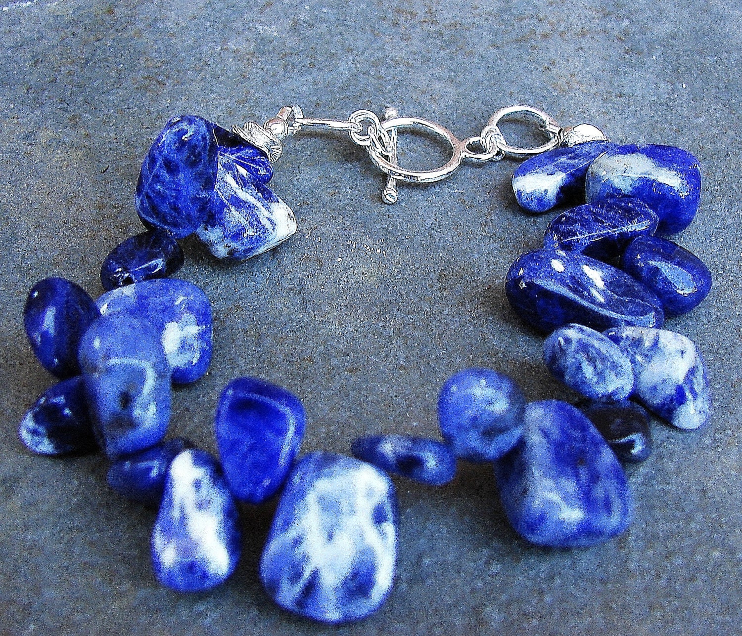 sodalite shades of blue tumbled nuggets bracelet