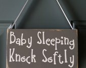 Knock Softly Baby Sleeping wood, vinyl door hanger, sign