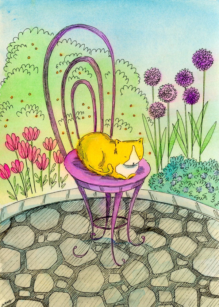 Original 5x7 Painting -- Garden nap