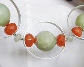 OOAK - Orange and New Jade Oval Statement Necklace