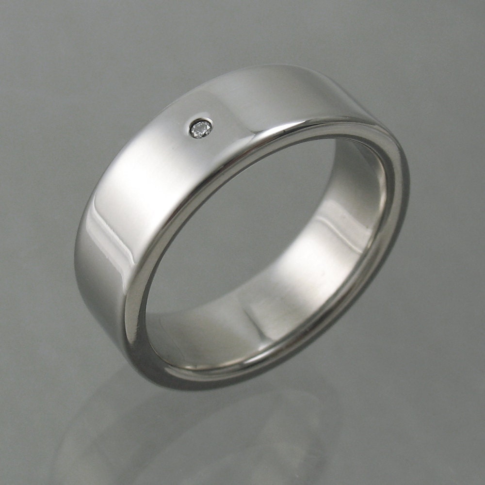 Glossy Titanium & Diamond Wedding Band