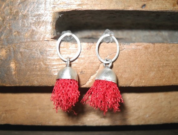 Red tulle-Sterling silver  earrings