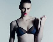 Black and Dark Blue 'Alpha' Bralette in Crepe de Chine and Lycra Chiffon