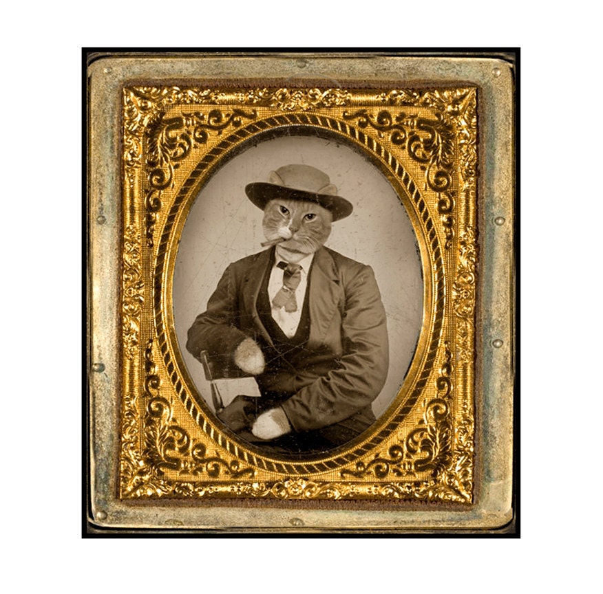 SET OF 4 The Gentleman- Cat- Altered Ambrotype- Greeting Card Blank Inside  With Complimentary Shipping in the U.S.
