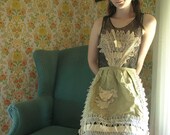Frou Frou Antique Green and Lace Apron Vintage 1940s -- Strictly for Showing Off