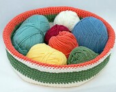 Basket Crocheted, Striped with Rolled Edge