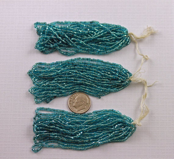 Vintage Glass Beads Turquoise Iridescent Czech 15/0 Circa 1910 or earlier