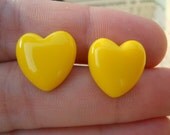 Heart Earrings-Yellow-Puffy-Kawaii