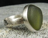 Custom Sea Glass or Pottery Shard Ring Bezel Set in Sterling Silver