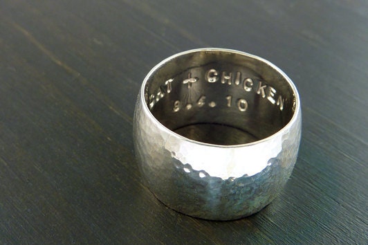 Wide Hammered Ring "Simply Sparkly" Style, Sterling Silver