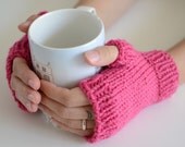Coffee House Shortie Mitts - Fitted Fingerless Mittens / Gloves in Honeysuckle Bubblegum Pink - Size Small or Medium