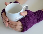 Coffee House Mid-Length Mitts - Fitted Fingerless Mittens / Gloves in Dark Purple - Ready to Ship