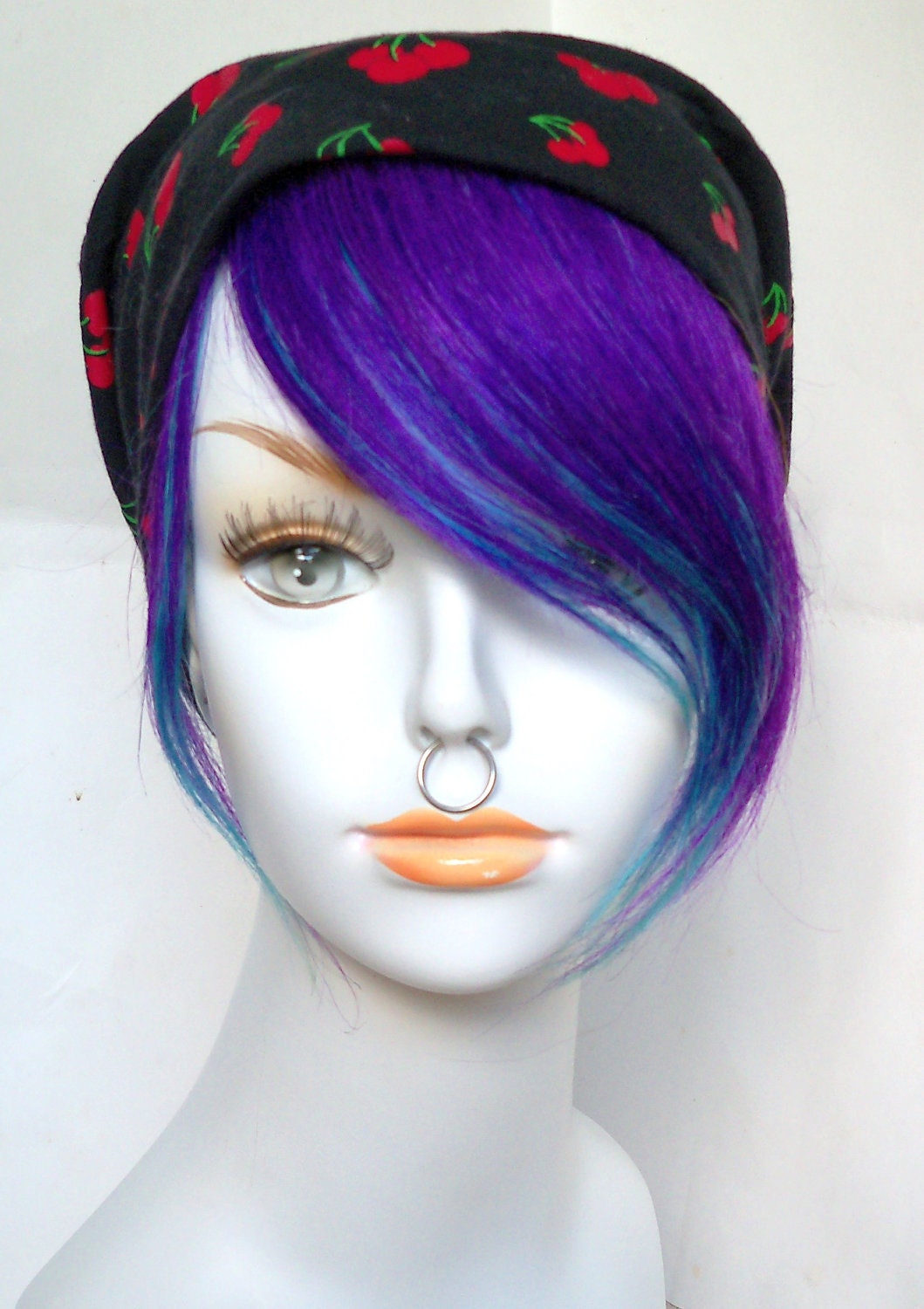 Purple and Turquoise Fringe Bangs Clip in Human Hair Extensions