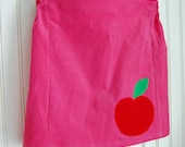 Girl's Skirt Hot Pink Corduroy with Red Apple Applique - Sizes 12-18mos, 2T, 3, 4, 5, 6, 7