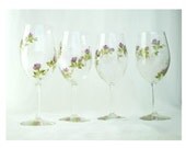 Wine Glasses Hand Painted Climbing Amethyst Purple Rose Design - Set of 4 FOUR Imperial Purple