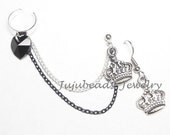 Dark Princess Heart Crown Ear Cuff Set