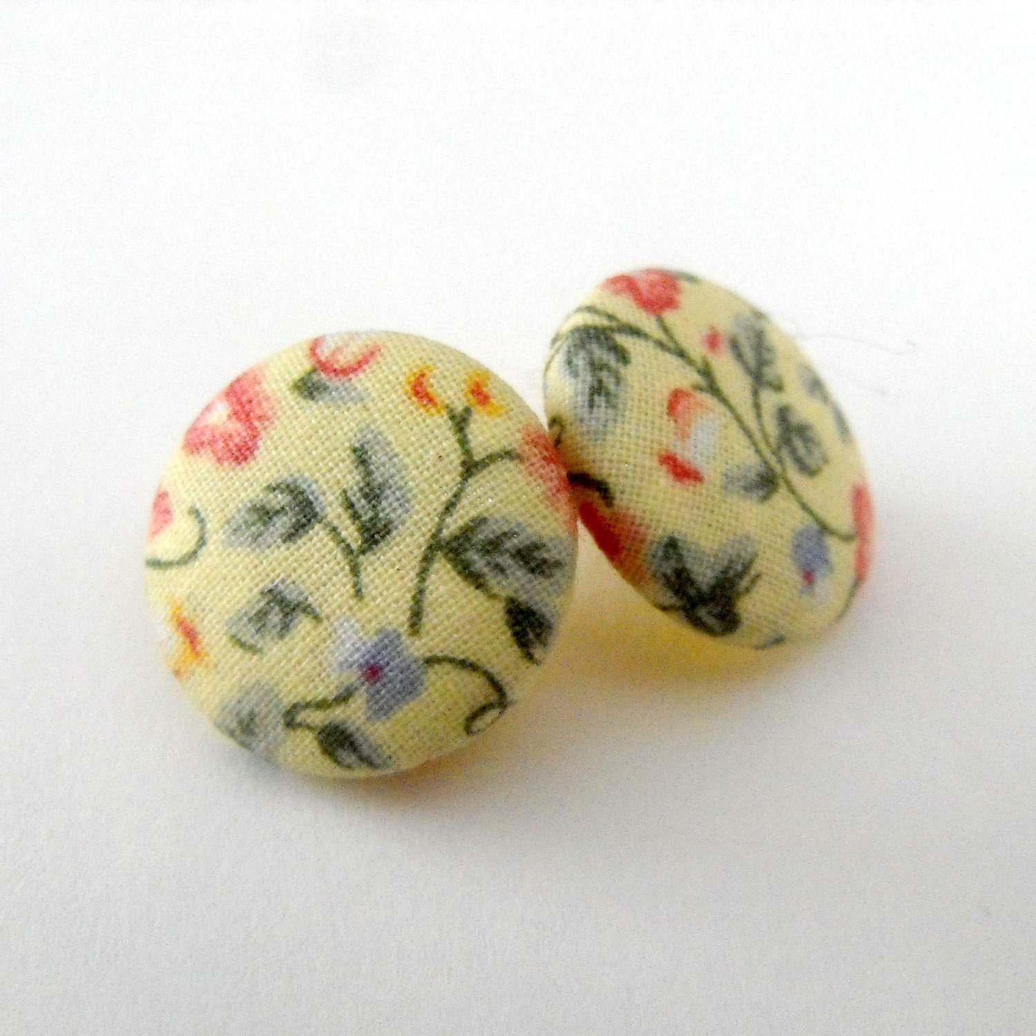 Button Earrings // Yellow Flower Garden // 7/8 in // 2.2 cm