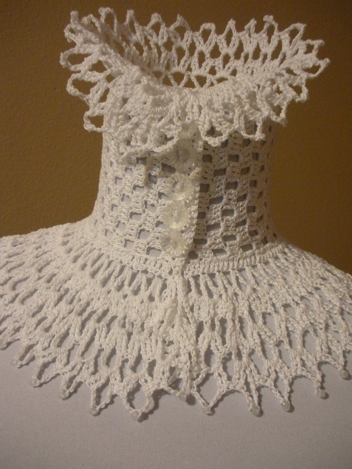 White Wedding Bridal Steampunk Victorian Lace Crochet Beaded Choker Neck Warmer