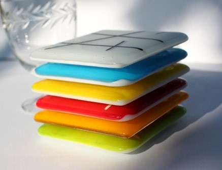 Fused Glass Coasters 6 - Color Cascade