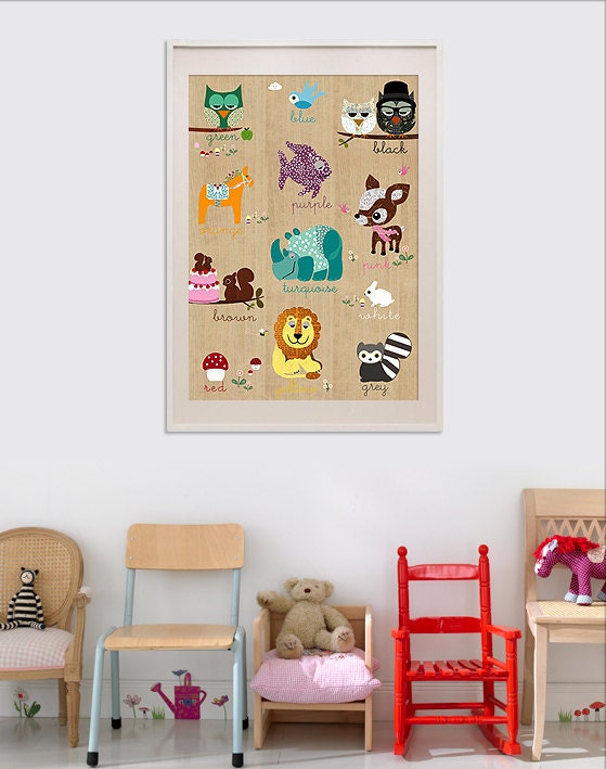 NEW A3 Size: Learning colors with animals on wood