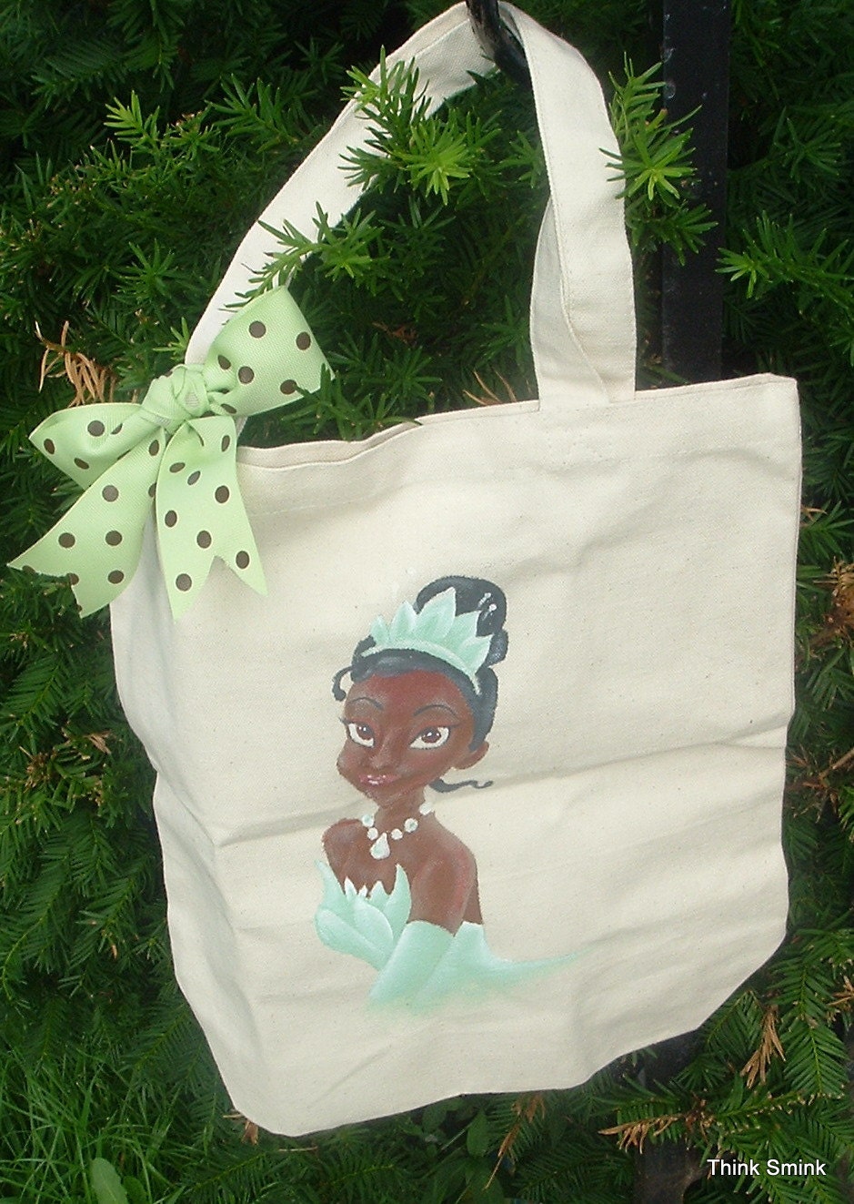 Frog Princess Canvas Tote- Hand Painted with coordinating Ribbon Bow