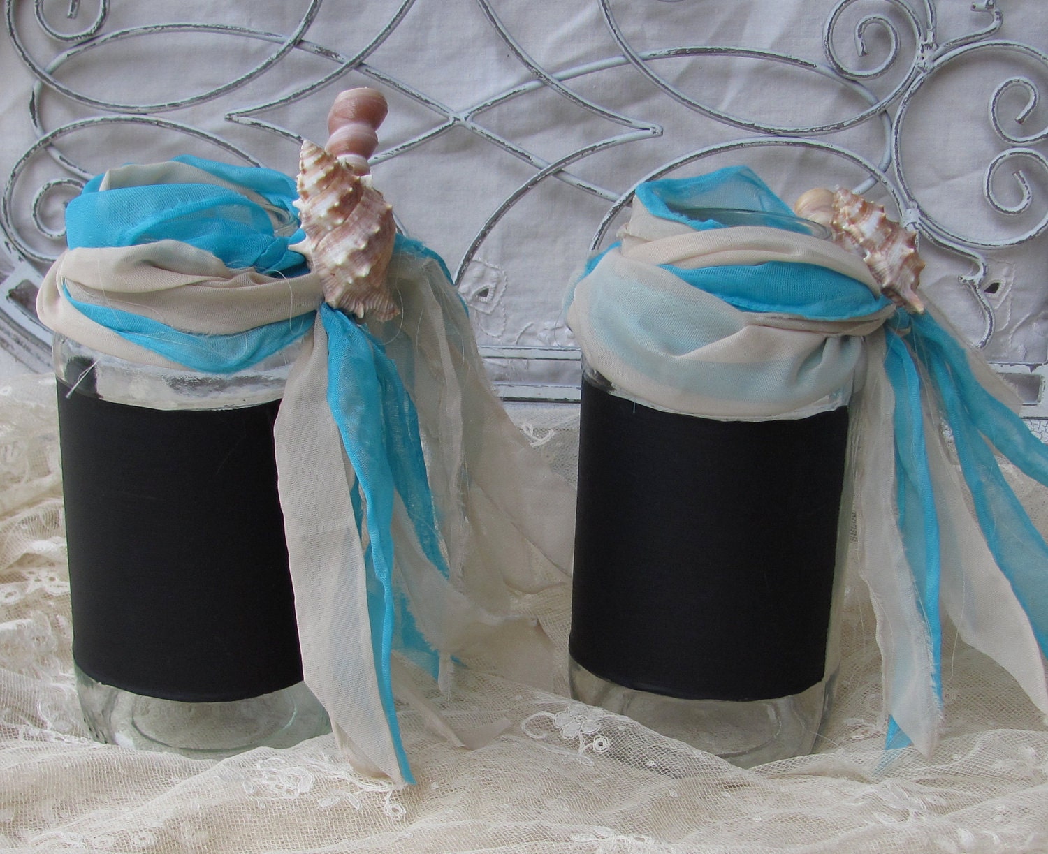 Chalk Board Jars Shabby Chic Custom order Your Color  Perfect for Beach Wedding