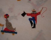 Cute Little Circus Print - Vintage Fabric Whimsical  Seals Horses Clowns (Reserved for Sharon)