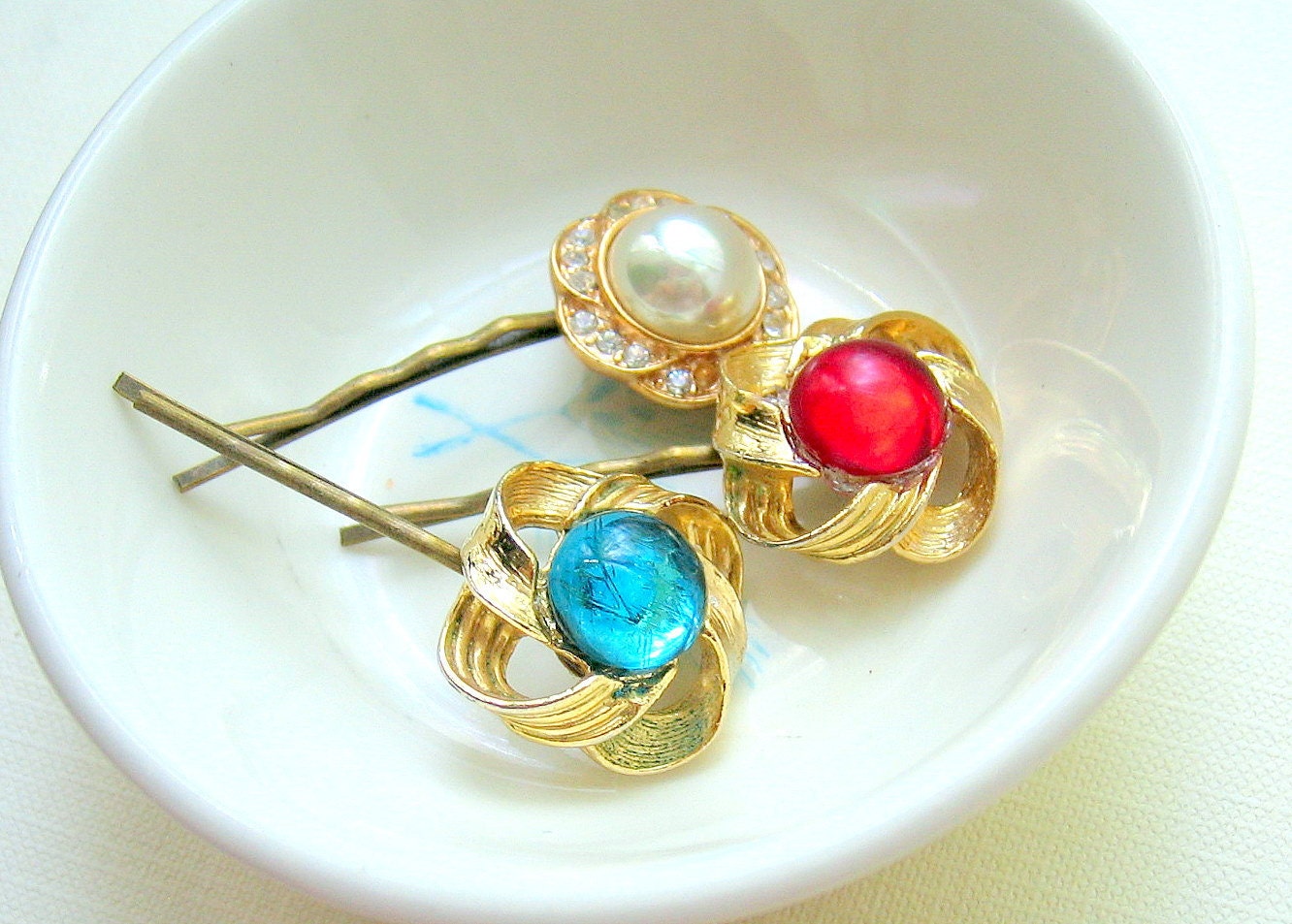 Red White and Blue Vintage Bobby Pin Set