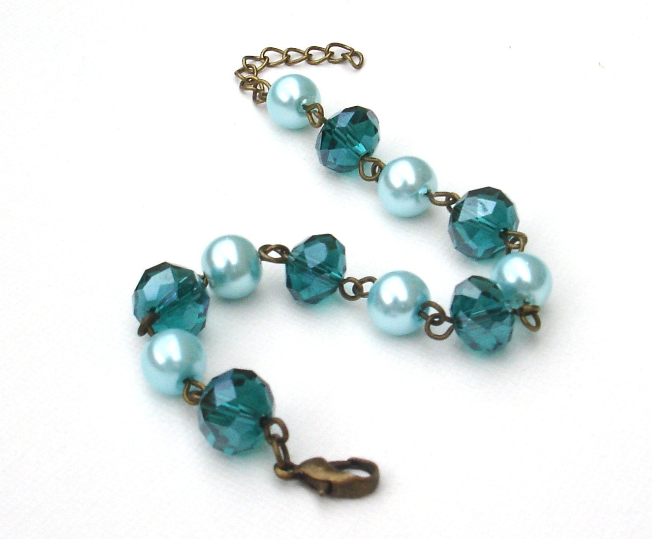 Crystal and Pearl Vintage Inspired Bracelet - Teal