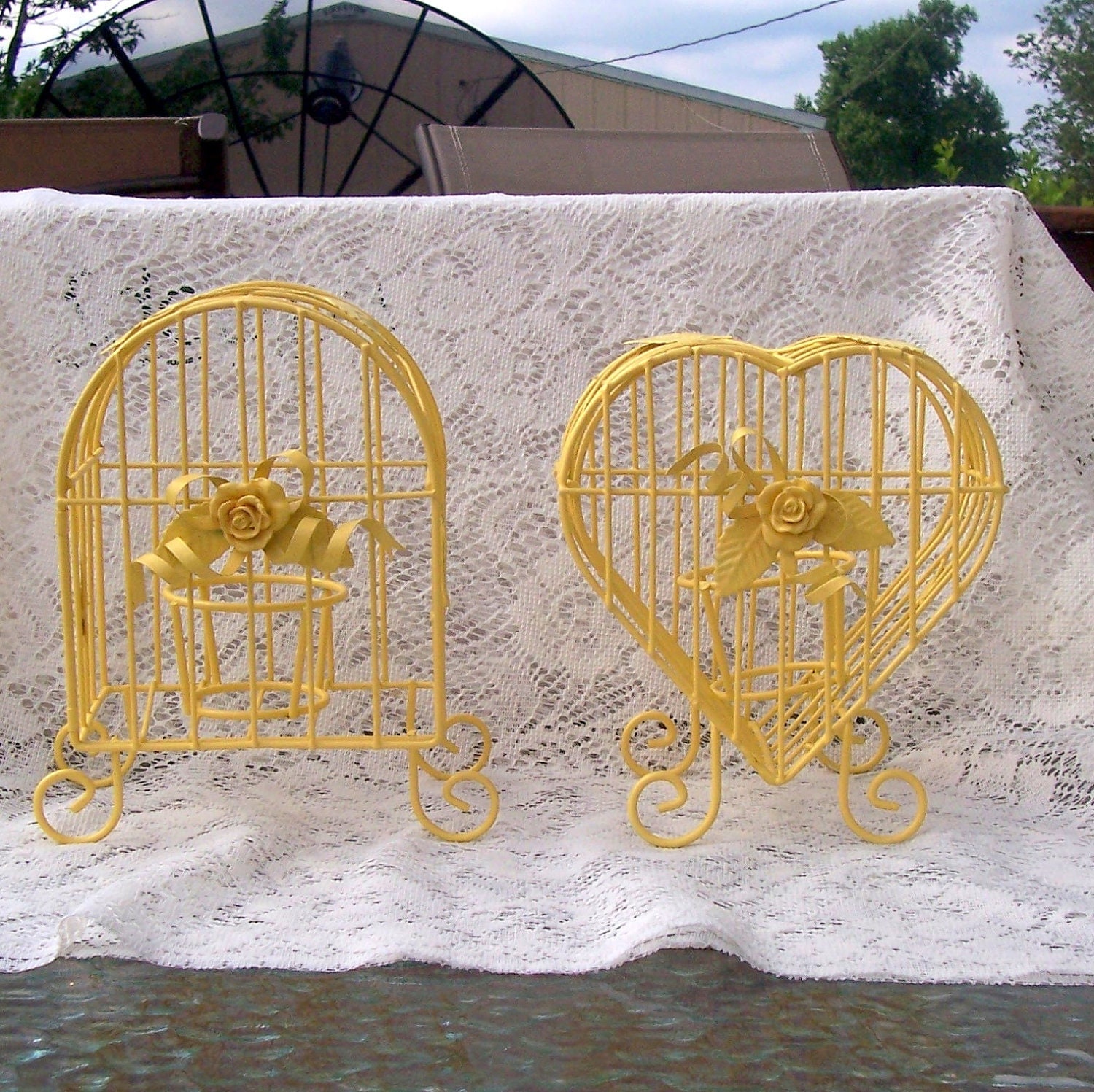 Decorative  BirdcagesShabby Chic  Weddings Two Warm Yellow Decorative Gardens Bridal Showers - CrabApplCreations