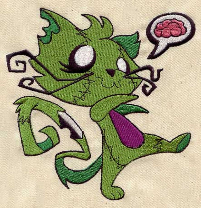 Black Zombie Kitty embroidered apron OOPSIE