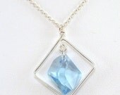 Blue Sterling Silver Necklace Aquamarine Crystal