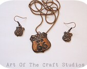 Copper US Route 66 Road sign Necklace and Matching Earrings