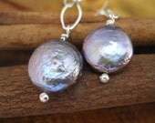 Peacock Coin Pearl Silver Dangle Earrings