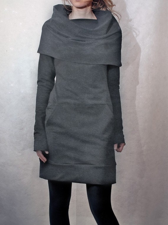 Grey Cowl Neck Pocket Tunic SIZE MEDIUM