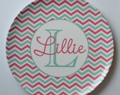 Chevron Personalized Plate - Choose Your Colors - 10" Melamine Plate