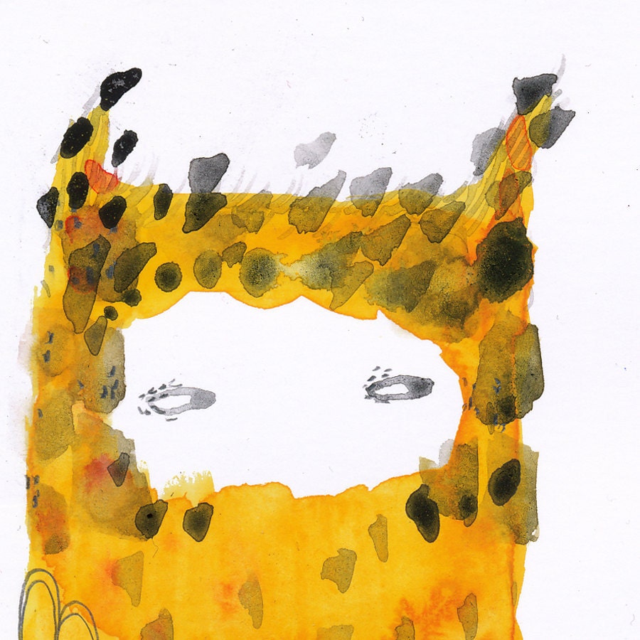 Yellow Sitting Monster Editioned Card No 2 / hand painted original