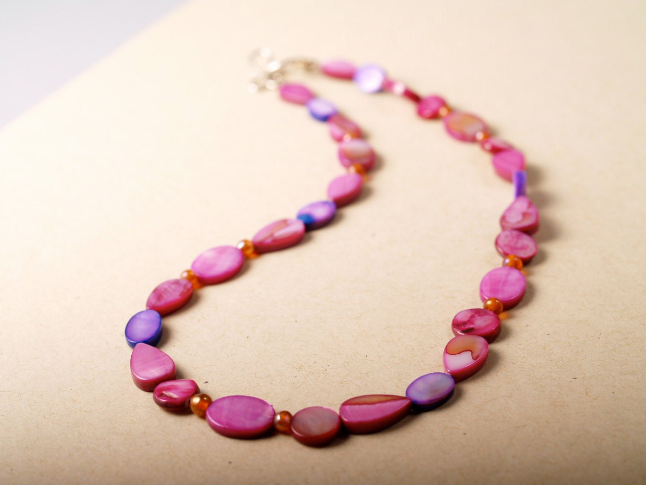 Hot Hot Hot pink and purple mother of pearl necklace