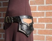 Utility Steampunk Leather Pocket Belt Bag in Black and Tan