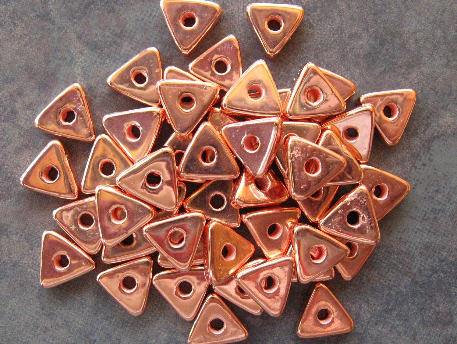COPPER Mykonos Ceramic Beads TRIANGLE WASHER Metalized Beads - 10mm (10)
