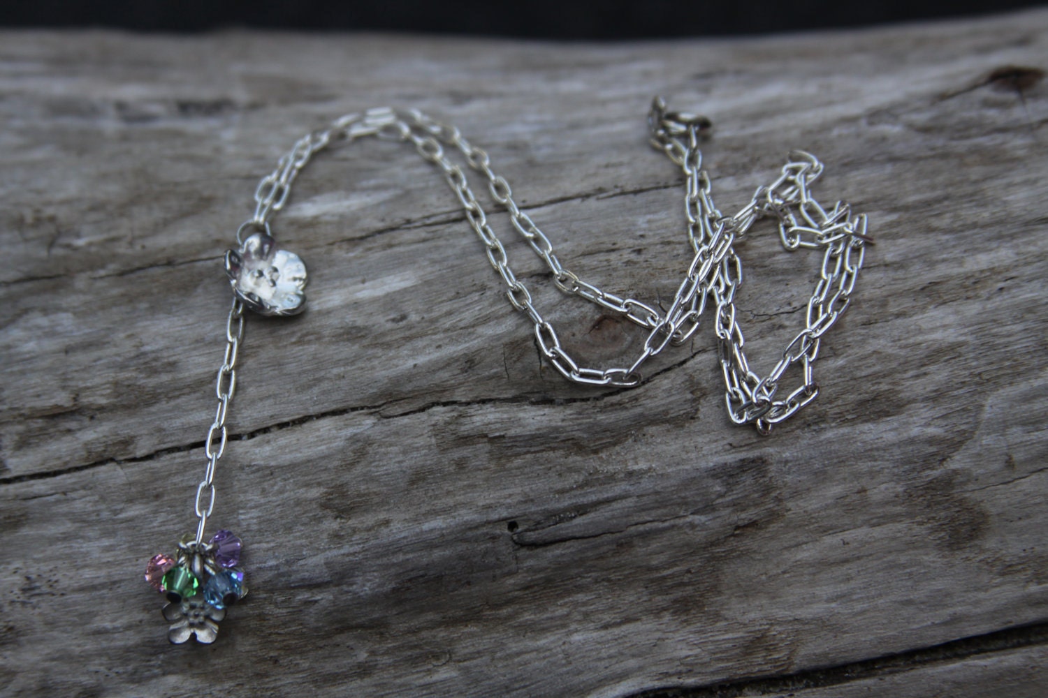 Suspended Flower and Swarovski Crystal Necklace