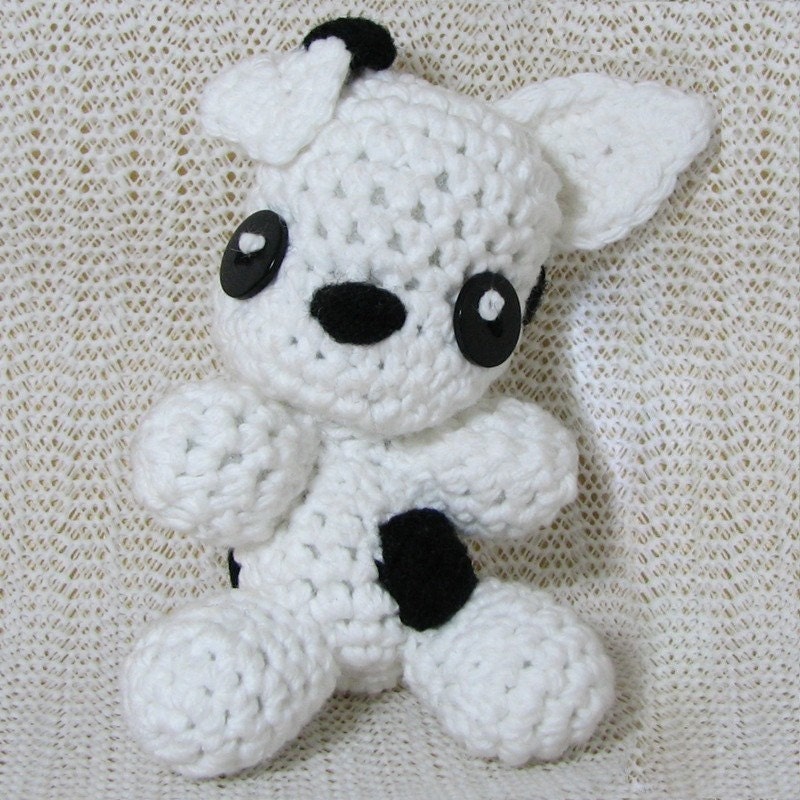 Handmade Amigurumi Chibi Black and White Pitbull                   Puppy