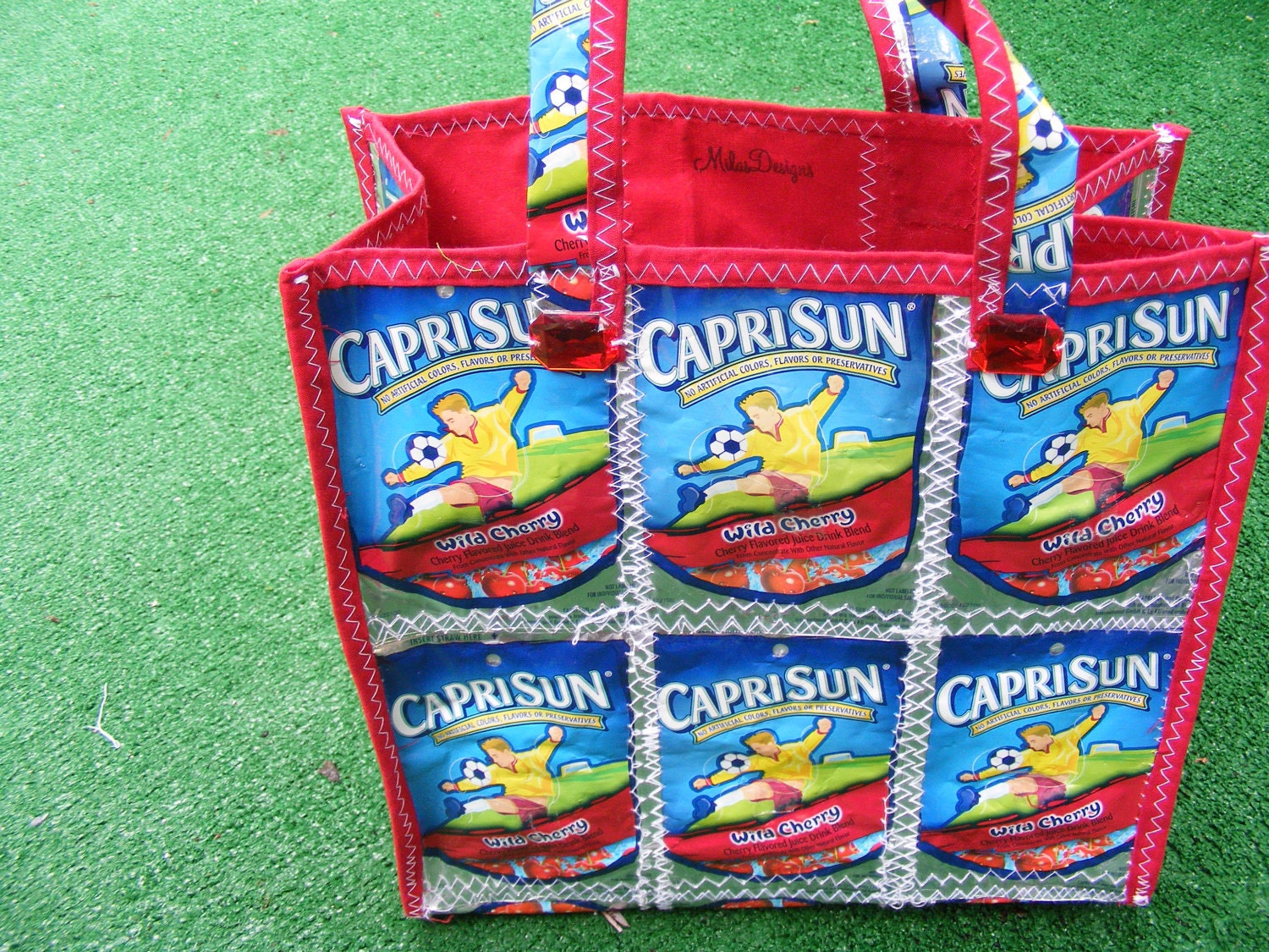 Upcycled CapriSun Pouches Tote Bag (Wild Cherry) Maroon