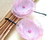 Recycled Fabric Floral Hair Pins Fairy Pink with Pink Seed Beads