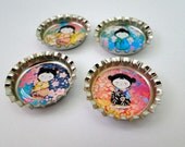 Kokeshi dolls bottle cap magnet Set of 4 v03