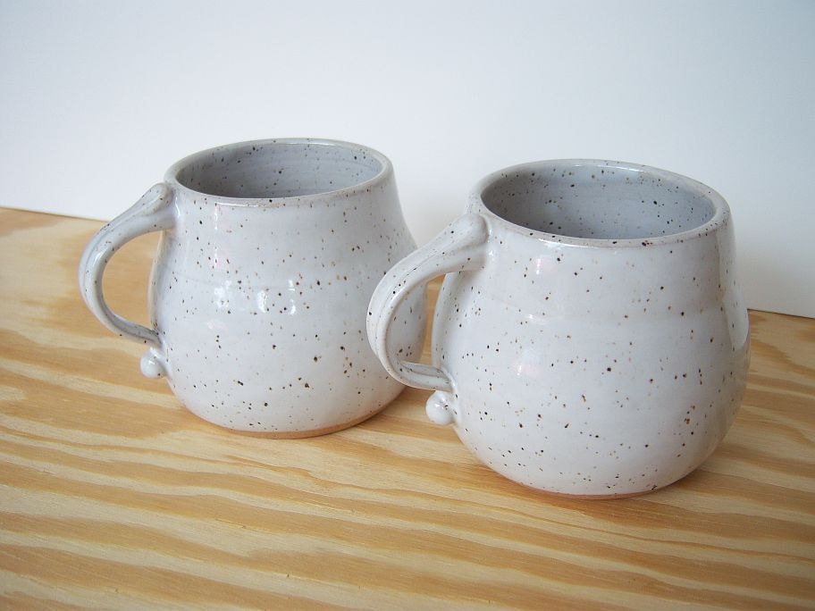 Glossy White Speckled Stoneware Latte Mugs - Set of 2